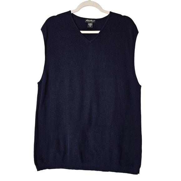 Eddie Bauer V-Neck Sweater Vest - Men's Tall XL, Navy Blue - Picture 1 of 3